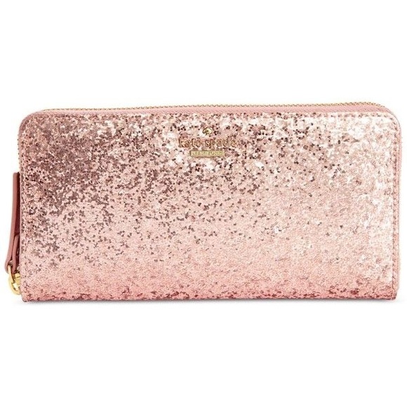 kate spade ♠️ Glitter Bug Lacey Zip-around Checkbook Wallet - chunky Rose Gold - Picture 1 of 10
